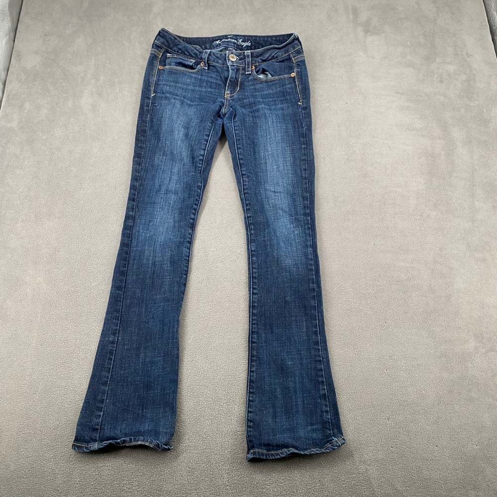 American Eagle Kick Jeans Womens 2 Dark Wash Stretch Y2K Flared Sequin Pocket
